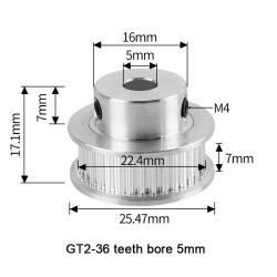 2GT Belt Gear 36 Teeth 5mm