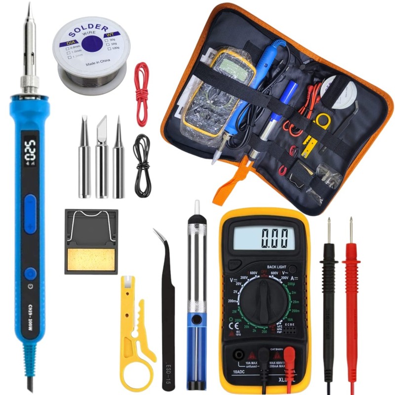 100W Soldering Iron Kit with Digital Multimeter