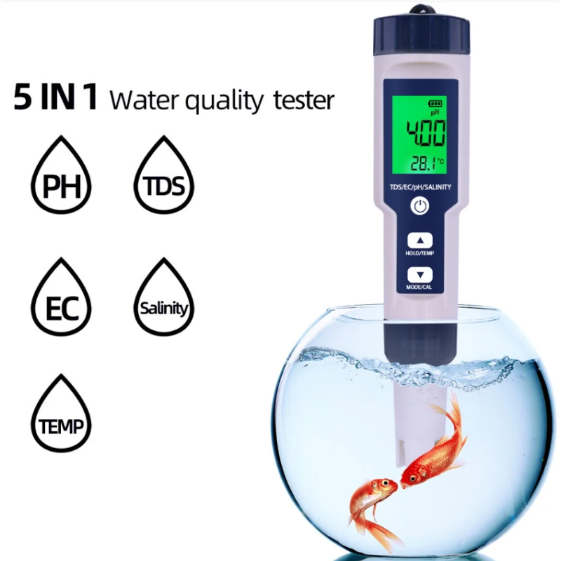 5 in 1 Water Quality Tester PH/TDS/EC/Salinity/Temp Meter with ATC